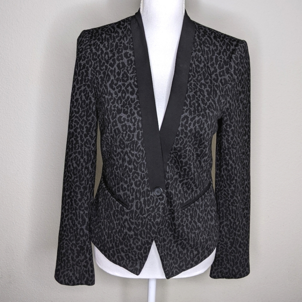 LOFT Ann Taylor Black Leopard Blazer Women’s Size 4 | One Button Career Jacket